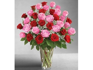 Valentines Red and Pink - 36 Stems Vase